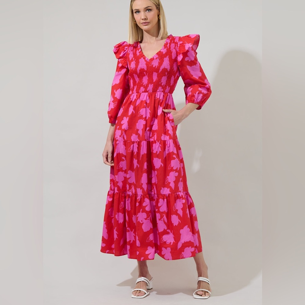 Elegant Pink Floral Women's Dress